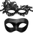 Couple Masquerade Mask for Women Men Shiny Venetian Mask Halloween Mask for Party Prom Ball Costume Lace Masks (Classic Black)
