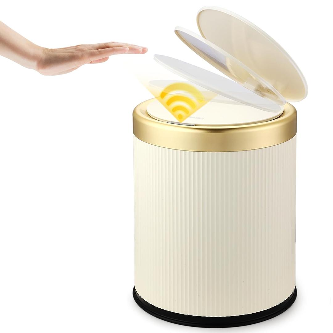 Automatic Motion Sensor Bathroom Trash Can with Lid, 3.7 Gallon Touchless Trash Garbage Bin Large Trash Cans Trashcan -White
