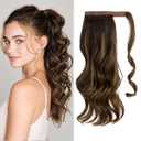 CJL HAIR 18" Long Ponytail Hair Extension Wrap Around Pony Tail Clip in Curly Wavy Synthetic Fake Hairpiece for Women Dark Brown/Golden Blonde