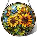 Stained Glass Window Hanging, Colorful Glass Sun Catchers Indoor Window Home Decor Christmas Mother's Day Birthday Gifts for Women, Men, Wife, and Mom 7.8 in (Sunflower)