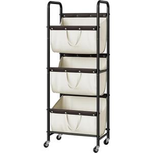 GRANNY SAYS 3 Tier Laundry Sorter, Laundry Basket with Wheels, Laundry Room Organization and Storage, 3 Section Rolling Laundry Cart for Dorm, Bathroom, Bedroom, Closet, Beige, 20 "L x 13W x 54 "H