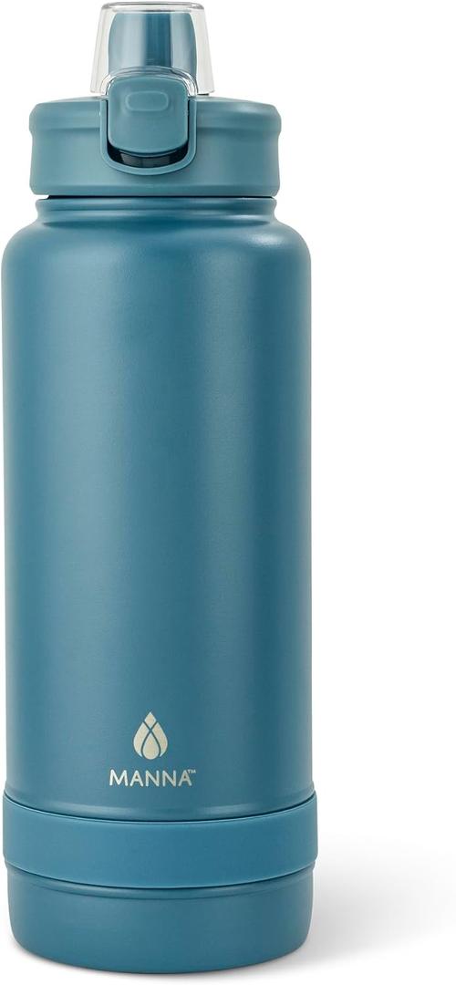 Manna Push Stainless Steel Bottle with Push-open Locking Lid and Sipping Spout - 40 Oz - Indigo Powder Coat