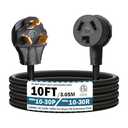 Strightinc 10FT 3 Prong Dryer 30A 10-30P to 10-30R / EV Extension Cord Level 2 EV Charging 125V/250V STW 10 Gauge Heavy Duty Extension Cord Black