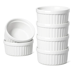 LE TAUCI Ramekins 4 OZ Oven Safe, Creme Brulee Ramekins, Pudding Custard Cups Souffle Ramiken, Dipping Sauce Dishes, Ceramic Ramekin Bowls Set of 6, White