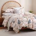 JSD Blush Floral Duvet Cover Set Queen Size, 3 Piece Boho Ferns Printed Microfiber Comforter Covers Zipper Closure