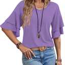 Remidoo Womens Double Layer Ruffle Half Sleeve T Shirts Casual V Neck Tops Summer tees Purple Large