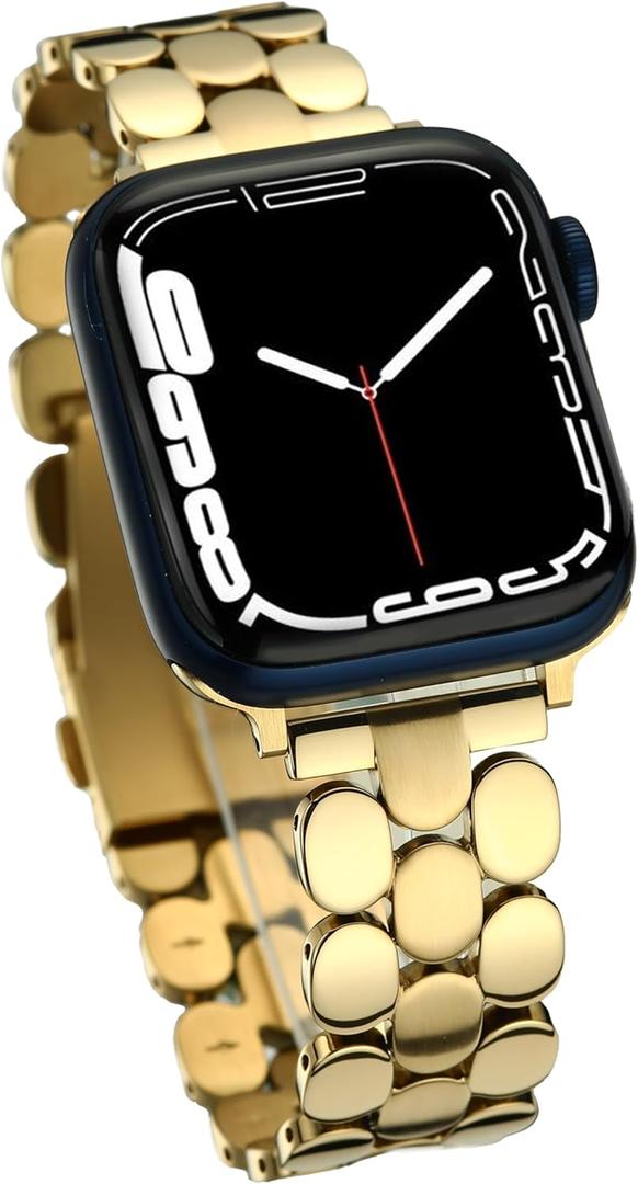 Designer Band for Apple Watch 40mm 41mm 42mm 38mm 44mm 45mm 46mm 49mm for Women, Stainless Steel Dressy Bands Compatible with Apple Watch Series 11,10,Se,9,8,7,6,5,4,3,2,1 for iWatch (14k Light Gold - Regular)
