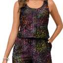 Summer Mae Plus Size Swim Romper One Piece Swimsuit Women Blouson Bathing Suit with Pockets 2025 Modest Swimwear (Gradient Starry Sky)