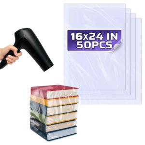 16x24 Shrink Wrap Bags for Gifts  50 Pcs Clear Heat Shrink Wrap for Valentine Packaging, Works with Hair Dryer at Medium Temperature  Packaging and Storage Clothing, Boxes, Boxes & Bulky Items