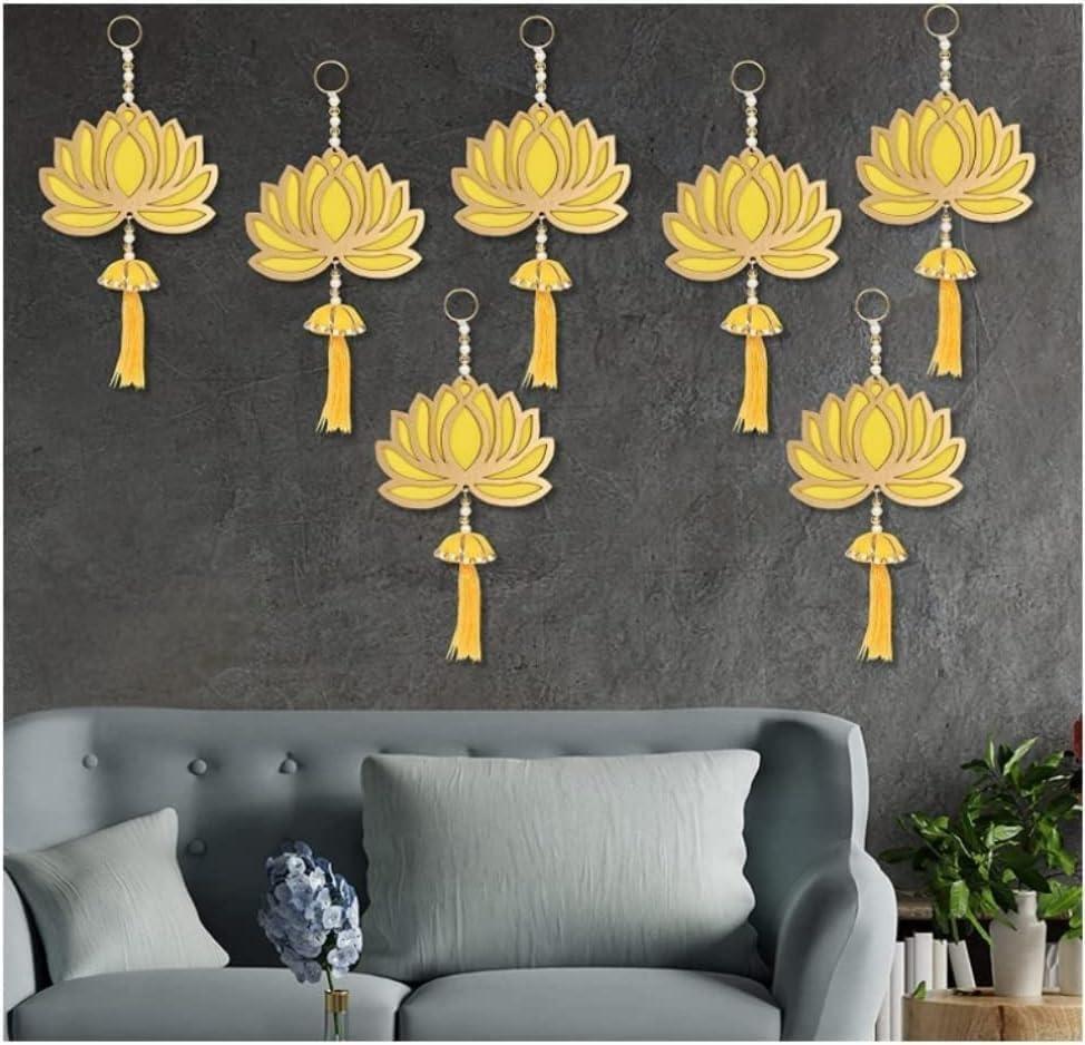 Smizzy Floral Wall Lotus Hangings Temple Pooja Room Decoration Items | Haldi Marriage |Flower Wedding Housewarming Party Indian Diwali Decor Gift Item(Pack of 7, 10 INCH, Mustard Yellow)