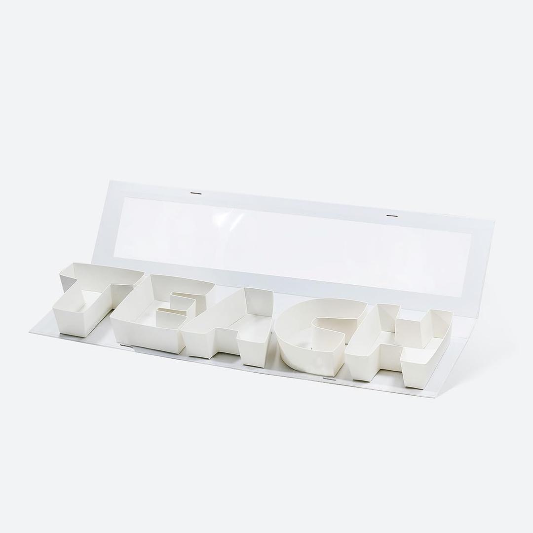 Geoto 25.7"x6"x2" Pink/Red/White/Black/Navy Blue Creative Teachers' Day Cardboard Gift Packaging Idea Fillable TEACH Letter Shaped Gift Boxes(White with Window)