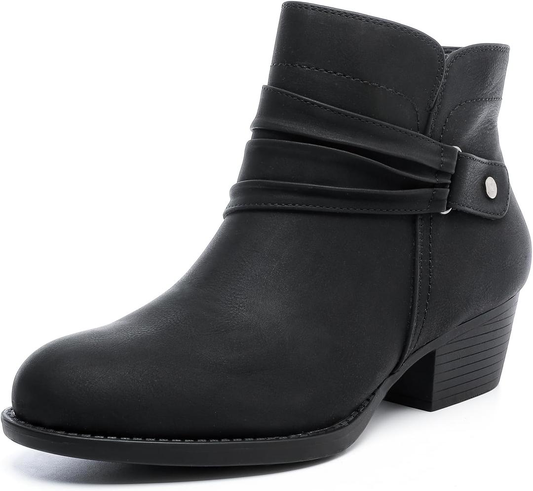Luoika Women's Wide Width Ankle Boots - Black Brown Short Boots Block Low Heel Side Zipper Booties. (10 X-Wide, Black 715)