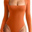 REORIA Women's Basic Lightweight Layering Sexy Slim Square Neck Long Sleeve Bodysuit Tops (Medium)