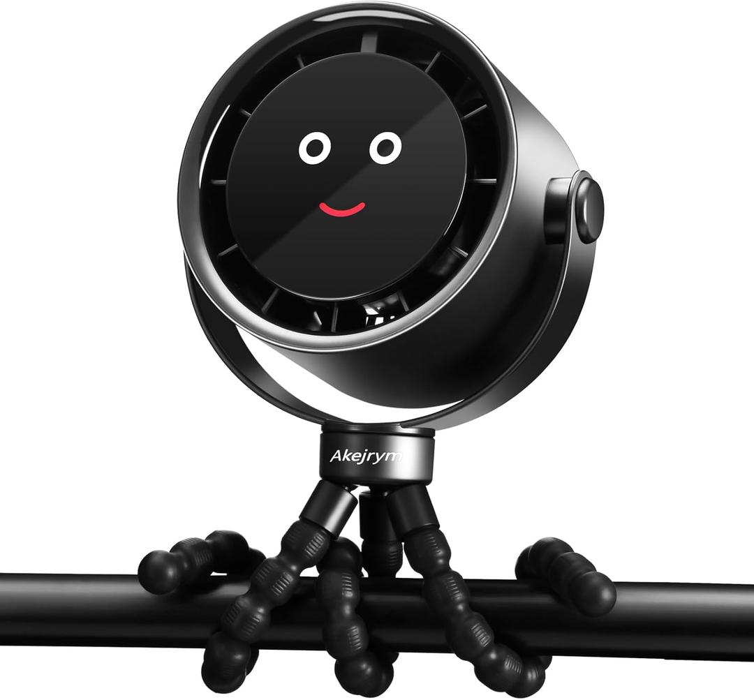 Stroller Fan Portable, Personal Fan for Travel, Digital display, Detachable 5 Speeds Rechargeable 360 Rotate Flexible Tripod Fan, For Home Office Stroller Camping - Black