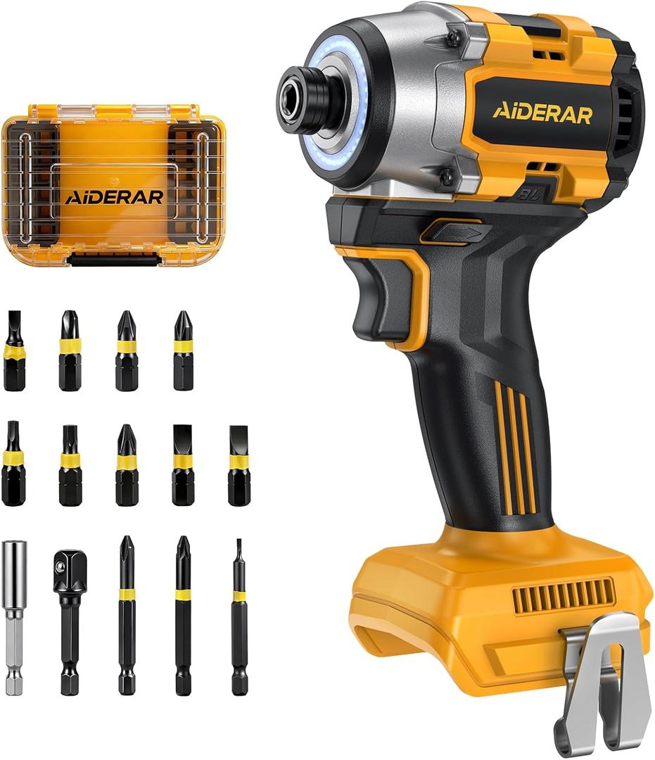 20V Cordless Impact Driver (Tool Only) Compatible with Dewalt Battery, 2390 In-lbs Max Torque Brushless 1/4" Impact Driver, Reverse Auto-Stop 12 Speed Impact Drill with LED Light, S2 Bits Set