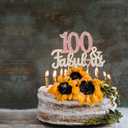 100 & Fabulous Gold & Pink Rhinestone Cake Topper - Happy 100th Birthday Cheers to 100 Years Old Bday Party Metal Sparkly Food Centerpieces Topper Decorations Keepsake.