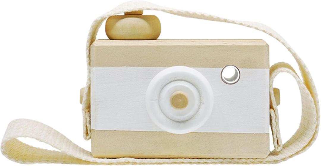 Baby Toy Wooden Mini Camera Toy, Baby Kids Cute Mini Sharpe Toy, Neck Hanging Photographed Props for Baby Toddlers Children Kids' Room Hanging Decor Gift (White)