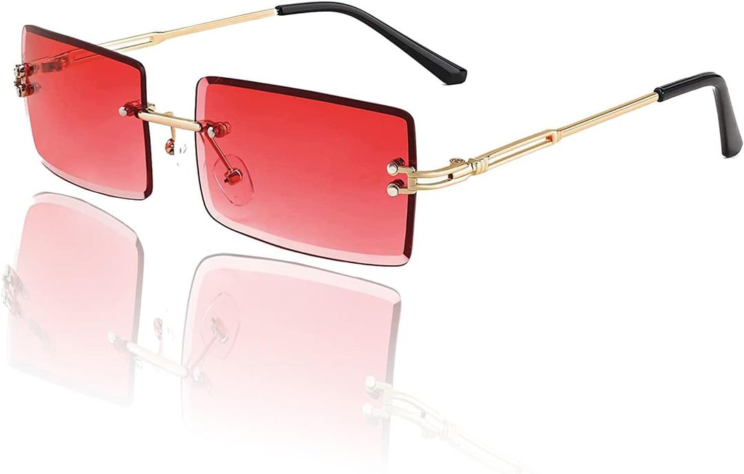 Rectangle Sunglasses for Women Men Fashion Retro Rimless Frameless Tinted Lens Sun Glasses Shades 2026 Stylish