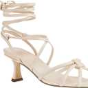 Coutgo Womens Strappy Heels Kitten Heel Lace Up Sandals Open Square Toe Knot Fashion Heeled Sandal Shoes (9.5, Light Khaki)