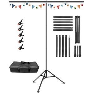 HEMMOTOP T Shape Backdrop Stand, 8x6.8ft(HxW) Portable Photo Background Stand Kit for Parties, Green Screen Stand Only with 5 Spring Clamps and Carrying Case, Banner Holder for Photoshoot, Photography