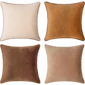 MONDAY MOOSE Decorative Throw Pillow Covers Cushion Cases, Set of 4 Soft Velvet Modern Double-Sided Designs, Mix and Match for Home Decor, Pillow Inserts Not Included (14x14 inch, Brown/Beige)