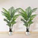 Artificial Palm Tree 4FT, Suntee Fake Tree with White Tall Planter 2 Pack, Faux Tropical Areca Floor Plant in Pot, Artificial Silk Plant for Home Office Living Room Decor Indoor