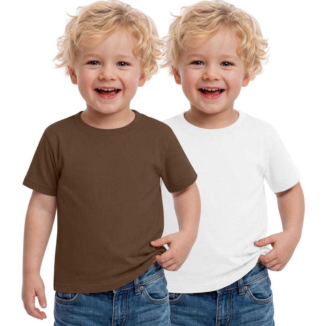 Custoneei 2 Pack Toddler Boys Short Sleeve Shirts, 2-Color, 18-24 Months
