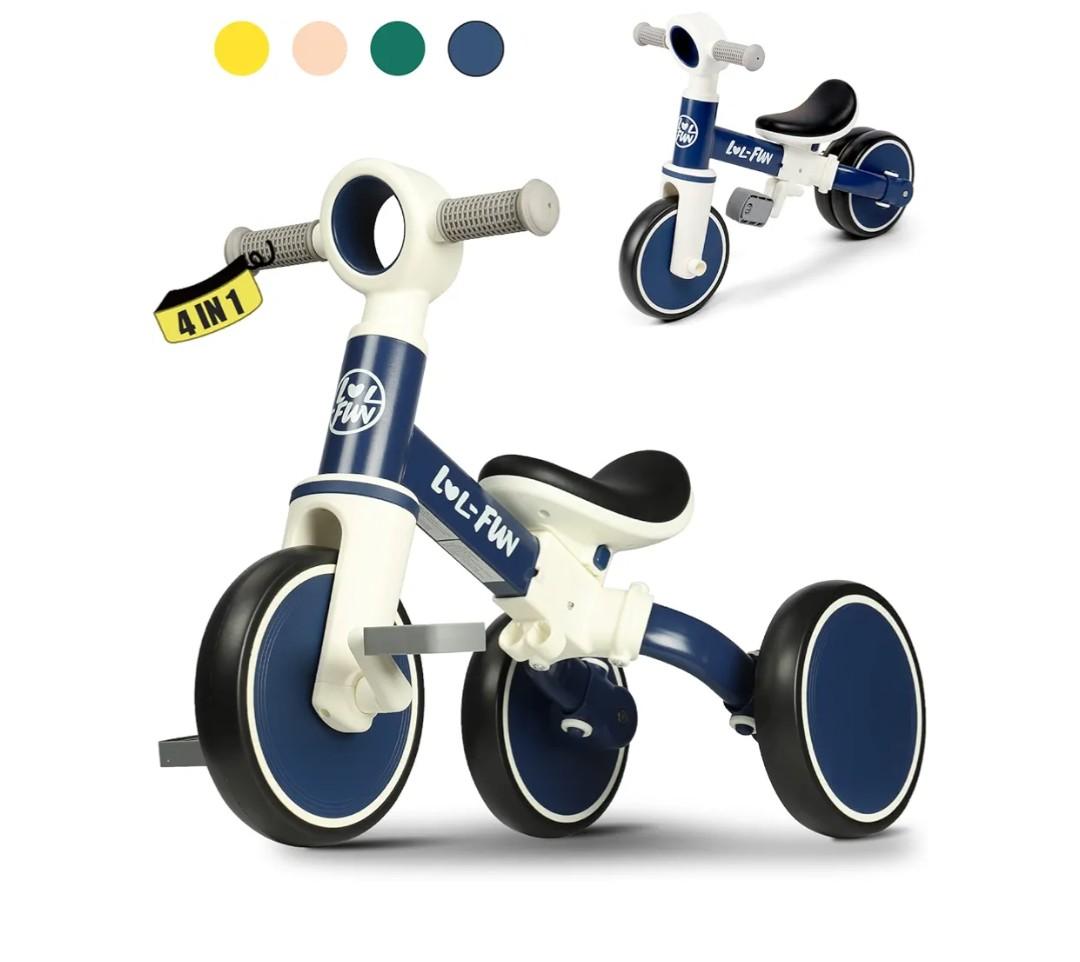 LOL-FUN Baby Balance Bike Toy for 1 2 Year Old Boys Girls Gift Toddler Tricycle 1-3 Year Old with Removable Pedal, 4 in 1 Trike for Ages 1-3 Present
