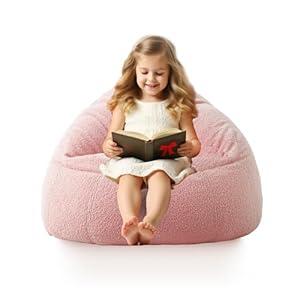 Bean Bag Chair Memory Foam Filled Kids Chairs Toddler Soft Sherpa Beanbag Chair Couch for Girls and Boys Adult Pets Dogs/Cats Lazy Beds S Light Cream