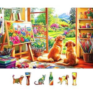 500 Piece Puzzles for Adults, Flower Garden Art 500 Piece Jigsaw Puzzles with Dogs for Home Decor and Relaxation Party Challenging Game Gifts Decoration (23 x 15 Inch)