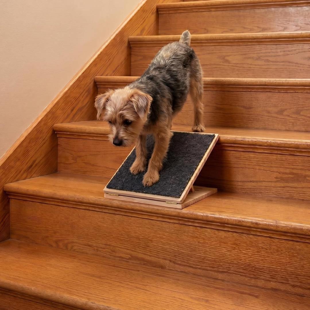Cinnvoice 1 Packs Dog Ramp for Stairs Adjustable 5.5 to 7.48 Inch Height Foldable Wooden Pet Ramp with Non-Slip Carpet Surface for Indoor Small Dogs Cats Senior Pets (11.81 Inches/ 30 cm)