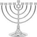 The Dreidel Company Hanukkah Menorah with Traditional Star Polished Aluminum Finish, Full Size 7 Inches Tall