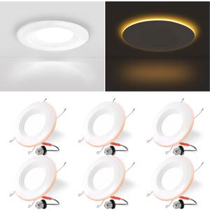 6 Pack 6 Inch LED Recessed Lighting with Night Light, Dimmable Can Lights with Baffle Trim, 9W=85W, 4000K Cool White, 700LM Retrofit Downlight, CRI 90, Damp Rated, IC Rated & ETL Certified