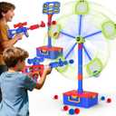2 IN 1 Shooting Game Toys For 5 6 7 8 Year Old Kids, Moving Standing Shooting Target & 2 PCS Foam Ball Popper Air Toy Guns, 24 Foam Balls, 2 Player Boy Toys For Boy Kids, Gifts for Boys and Girls