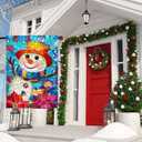 Stained Glass Snowman Christmas House Flag 28x40 Inch Double Sided for Outside, Large Burlap Winter Yard Flag Seasonal Outdoor Farmhouse Decoration