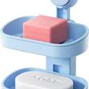 TAILI Soap Holder Soap Dish for Shower, Suction Cup Soap Holder for Shower Wall, Bathroom Accessories, Removable Strong Hold Soap Saver, Drill Free Double Soap Dish, Blue 2 Layer