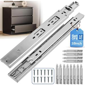 18 Inch Soft Close Drawer Slides 6 Pairs (12pcs) Side Mount Rails- Heavy Duty Full Extension Ball Bearing – Drawer Slide Glides For Cabinet Kitchen, Dresser Runners - Draw slides Sliders 100LB
