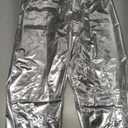 Kids Girls Boys Metallic Leggings Pants Modern Hip Hop Street Dance Performance Costume Trousers (Silver, XS)