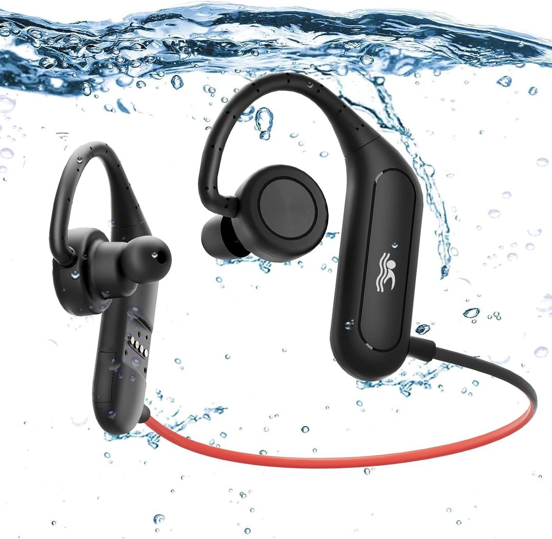 Waterproof Earbuds for Swimming, Swimming Headphones with mp3 Playback, IPX8 Waterproof, 16Hrs Battery, in-Ear Stereo Bass Wireless Sports Headphones for Swimming