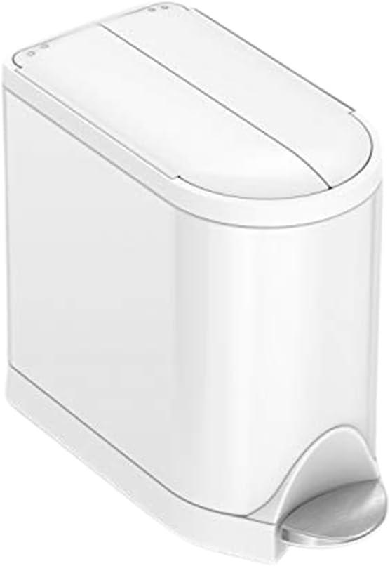 simplehuman 10 Liter / 2.6 Gallon Butterfly Lid Bathroom Step Trash Can, White Steel