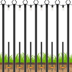 7 Pack 10 FT String Light Poles,Metal with Fork Lights Poles for Outdoor String Light, Rustproof Heavy Duty for Outside Garden,Patio,Wedding,Backyard,Deck,Party Black