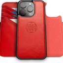 Dreem Real Leather for iPhone 16 Pro Case Wallet, Revolutionary Phone Stand, MagSafe-Fit, Magnetic Detachable Flip Cover, RFID Blocking Card Holder, Gift-Box [Fibonacci:Red]
