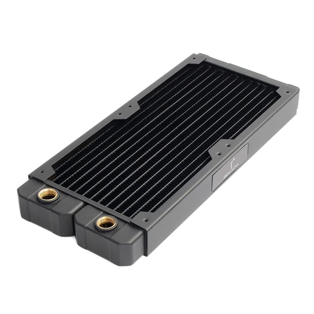 Dracaena.io 240mm Copper PC Radiator for Custom Water Cooling Loop, 28mm Thick, 2x120mm Fan Mount, Dual G1/4 Thread Ports, Liquid Cooling Radiator, Black