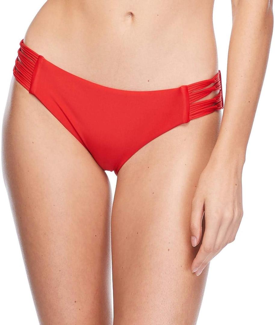 Body Glove Women's Smoothies Ruby Solid Bikini Bottom Swimsuit (Medium, Smoothie True Red)