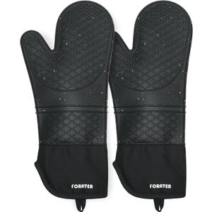 Extra Long Silicone Oven Mitts - Heat Resistant up to 500F, 15'' Waterproof and Non-Slip Oven Gloves with Soft Quilted Liner - Perfect for BBQ, Cooking, Baking, and Grilling - 1 Pair, Black