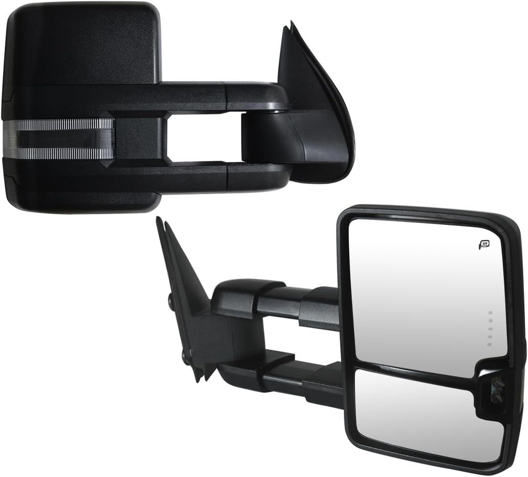 Towing Mirrors Compatible with 2003-2007 Chevy Silverado GMC Sierra 1500 2500 HD 3500 Suburban Yukon Tahoe Power Heated Side View Mirrors with Turn Signal Lights Puddle Lights