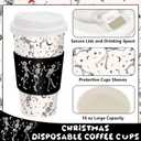 JarThenaAMCS 50Pcs 16Oz Christmas Disposable Coffee Cups with Lids and Sleeves Funny Dancing Skeleton Paper Drinking Cup for Xmas Birthday Party Supplies