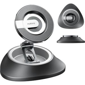 Nulaxy 2026 Upgraded Magsafe Car Mount for Dashboard, [Ultra-Stable & Strong] Car Phone Holder with Rotating Base, Foldable Magnetic Phone Holders for Your Car Compatible with iPhone 17 Pro Max (Silver)