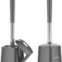 SetSail Toilet Brush and Holder 2 Pack, Self Closing Lid Toilet Bowl Brushes Holder and Extra Long Handle Ventilated Toilet Brush Set for Bathroom Cleaning, Nylon Bristles, Grey