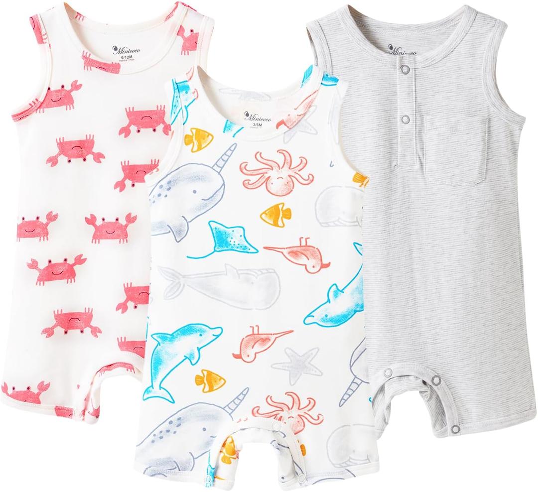 Baby Boy Sleeveless Rompers - 100% Cotton, Breathable & Skin-Friendly for Spring & Summer Home Play Etc.